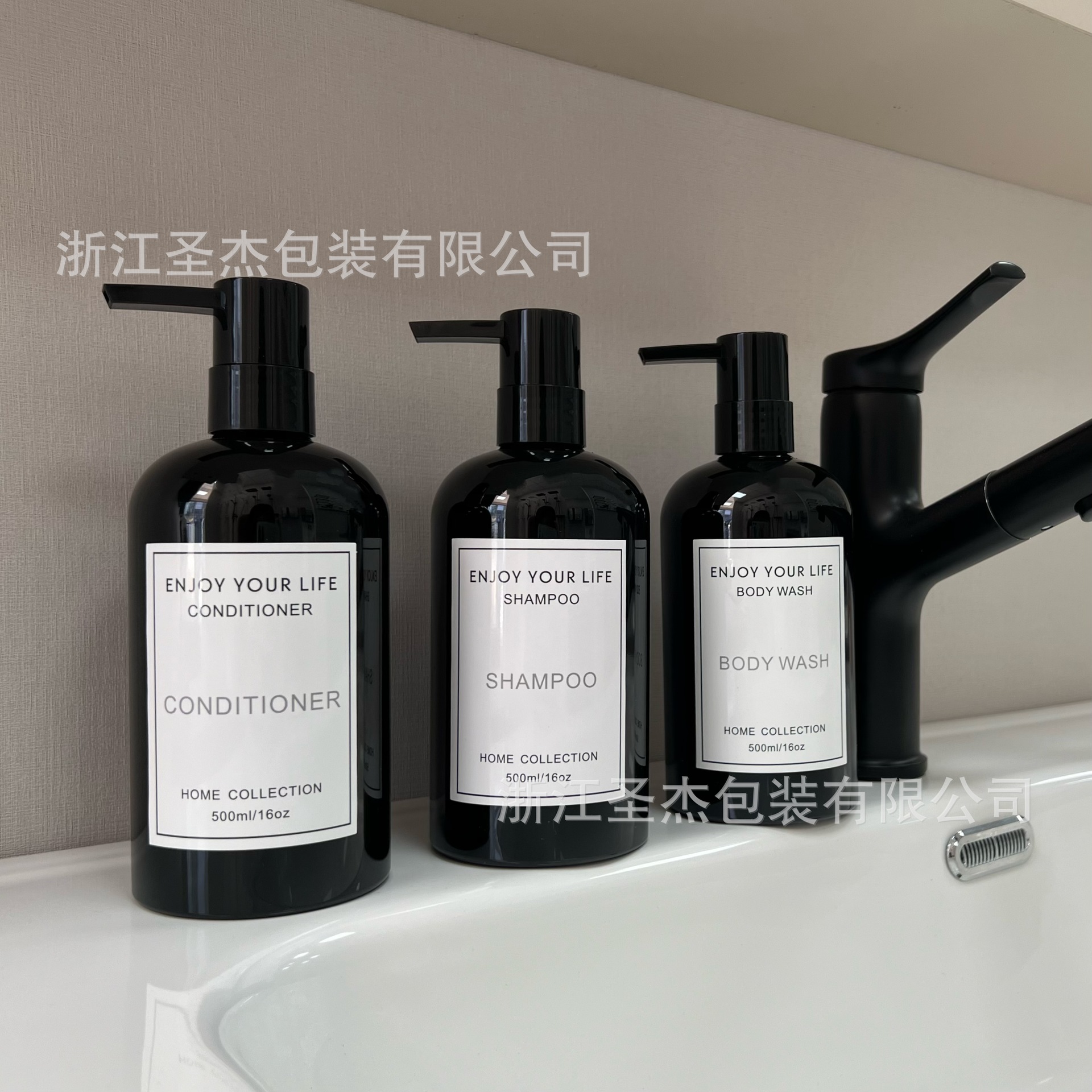 4cc Big Dead Lotion 500ml Botella de Boston Hotel Champú Gel de ducha Acondicionador de manos Botón negro