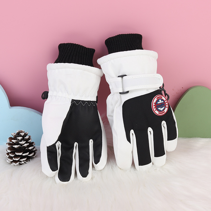 Hombres y mujeres niños adultos invierno blanco caliente esquí impermeable antideslizante pantalla táctil de vello guantes de bicicleta eléctrica invierno
