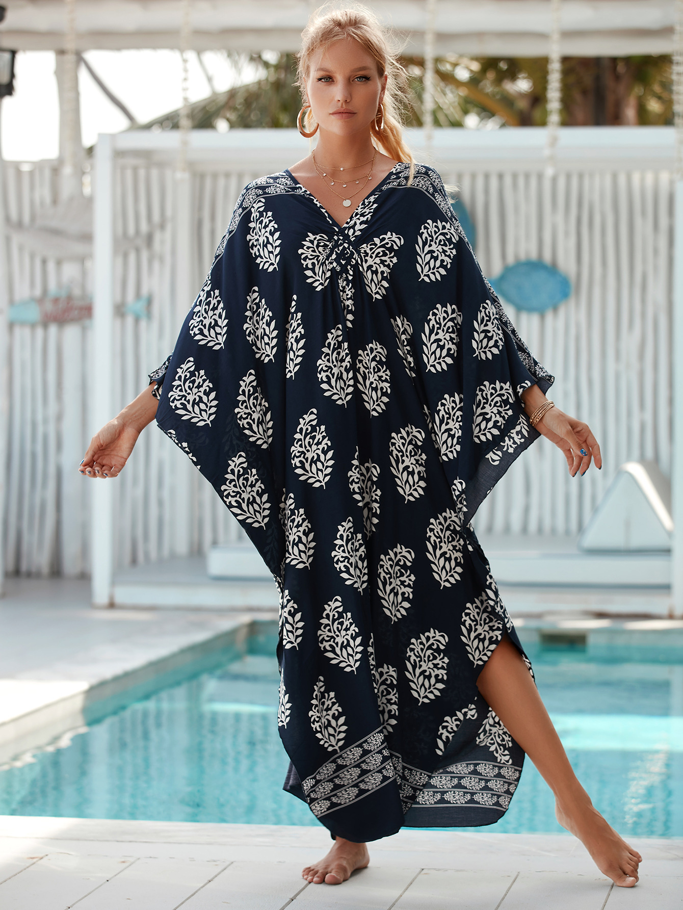224g Weight Sunscreen Shirt Outerwear Type 3/4 Length Sleeve Sleeve Length Polyester Fabric Type Long Top Length V Neck Neckline Printing, Leopard Pattern Spring&Summer Season Women's Gender Vacation, Beach Style Women's Printing Leopard Vacation Beach Cover Ups 166