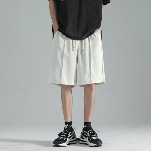 Summer Men's Casual Short Shorts Loose Solid Color Ice Silk Sheer Five-Finger Pants Hong Kong Style Ice Silk Small Trousers