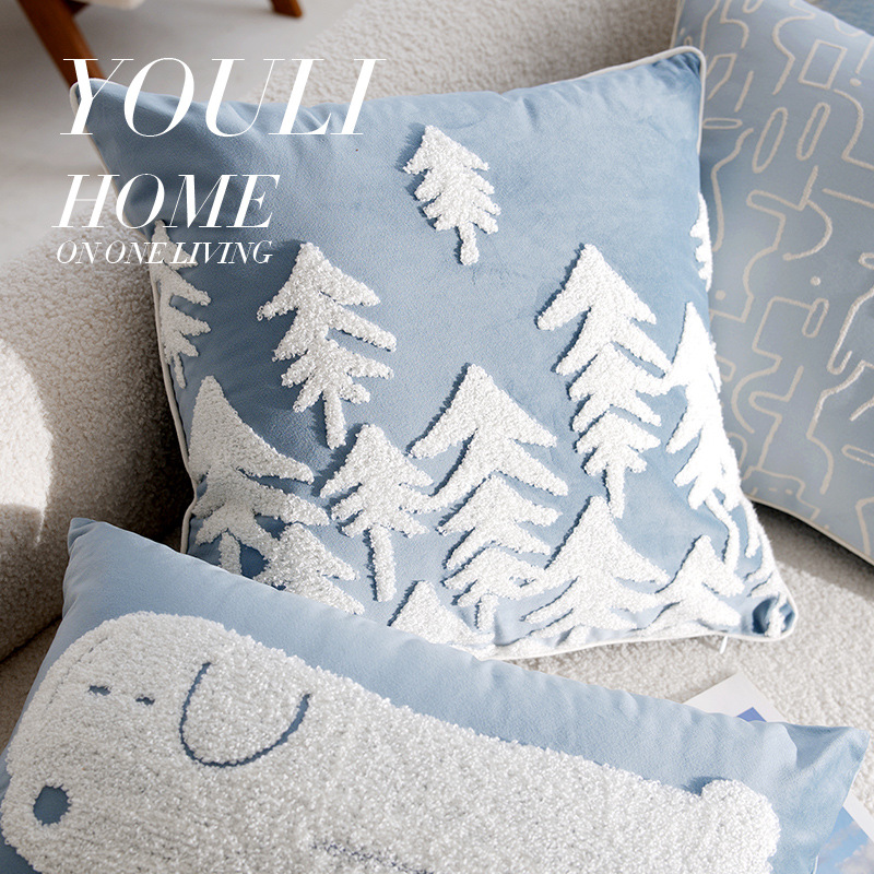 Medieval simple dibujos animados para niños almohada azul crema almohada sofá ventana flotante almohada funda cama almohada núcleo