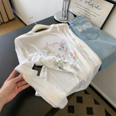 白い薄い微透けプリント長袖日焼け止めブラウス Tシャツ女性のための人気の夏の美しいトップス外国貿易卸売