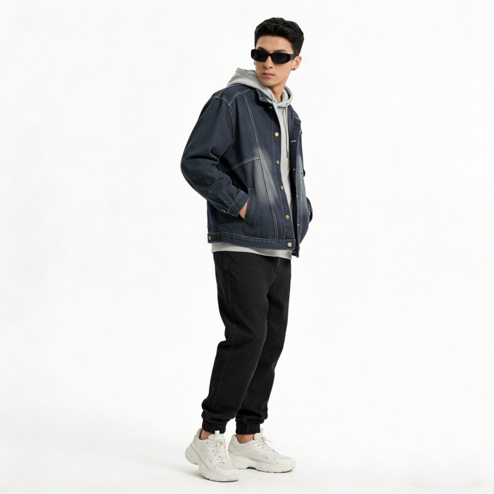 Vintage Jeansjacke Mit Stehkragen Im Retro Look Denim Unisex_voghion.com