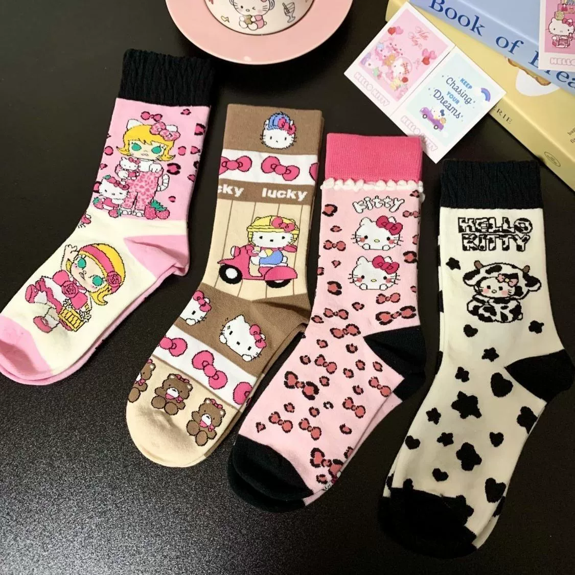 Hello Kitty, японская мультяшная осень милая колготки до колен, средняя длина