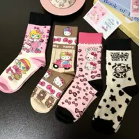 Японские милые носки до середины икры с рисунком аниме «Hello Kitty» для девочек, весенне-осенние хлопковые носки в академическом стиле, милые и модные.