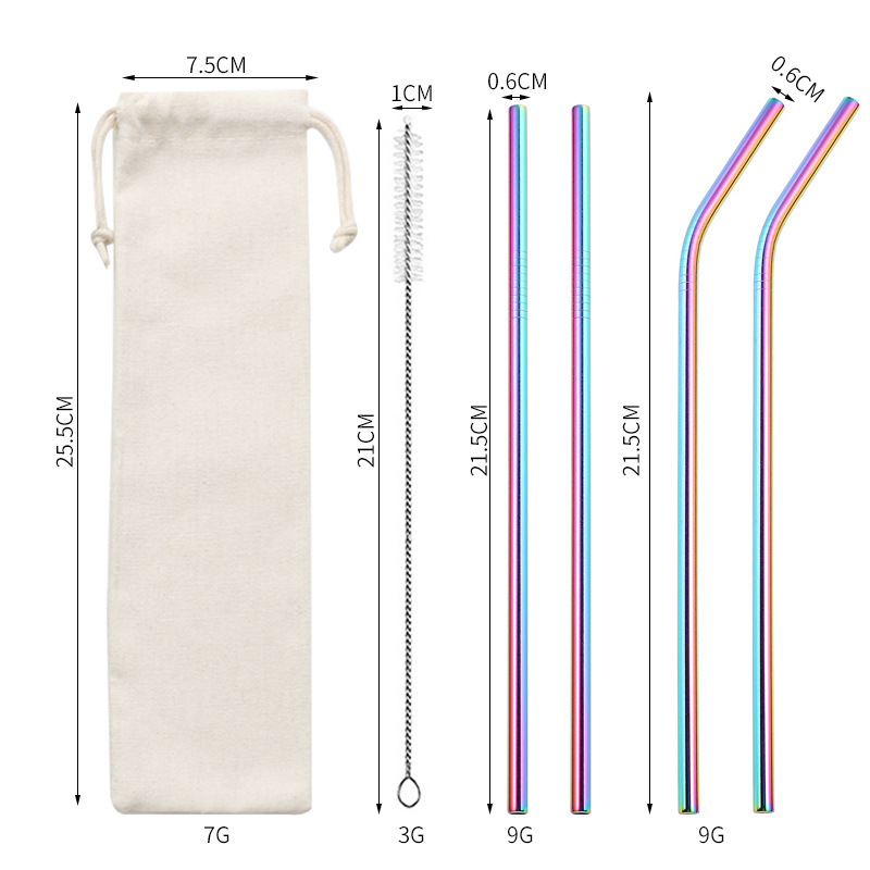 Traje de paja de acero inoxidable 304 especial transfronterizo de Amazon de color chapado en titanio tubo de bebida de metal café leche té paja