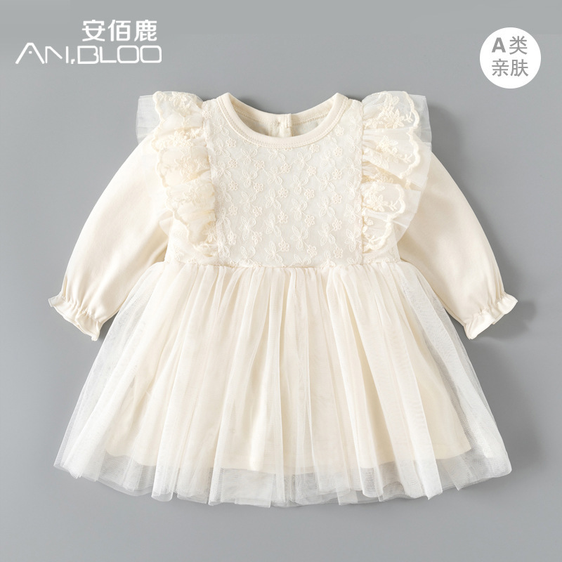 婴儿连衣裙春秋女宝宝百日宴公主礼服裙长袖网纱蓬蓬周岁生日裙子