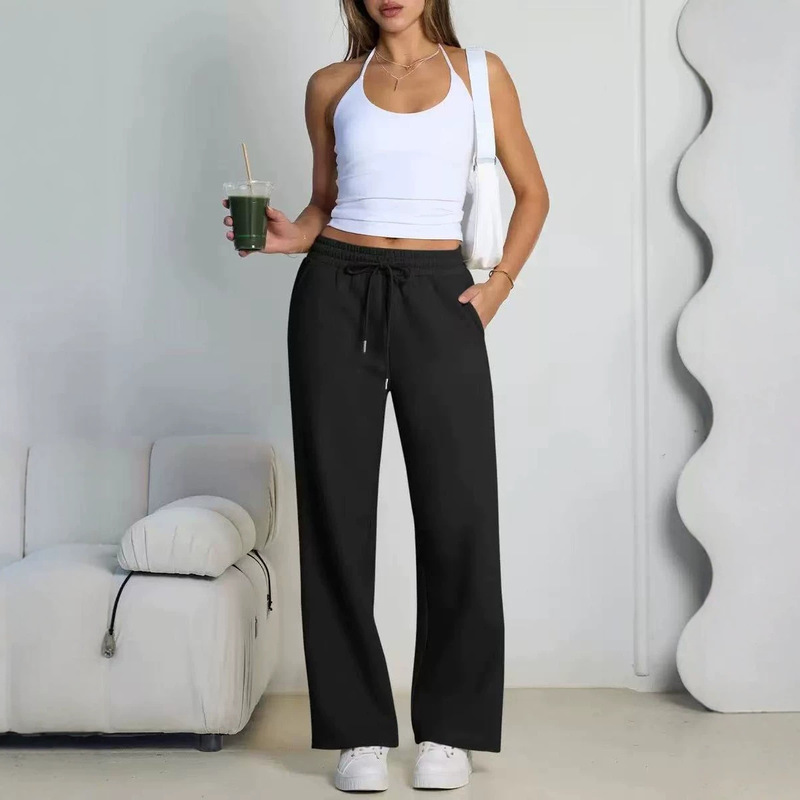 European and American Amazon Temu Hot-Selling Plus-Size Women's Loose Wide-Leg Long Pants with Fleece Casual Drawstring Sweatpants European and American Amazon Temu Hot-Selling Plus-Size Women's Loose Wide-Leg Long Pants with Fleece Casual Drawstring Sweatpants