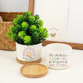 ETSY独立站POD花盆来图定制陶瓷盆栽桌摆礼物竹托盘一件定制