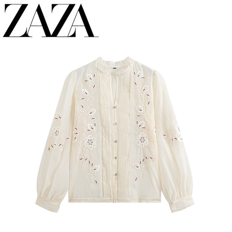 ZAZA self-made European and American style wholesale women's clothing, fashionable and versatile embroidered sheer tulle shirt 5107241 ZAZA self-made European and American style wholesale women's clothing, fashionable and versatile embroidered sheer tulle shirt 5107241