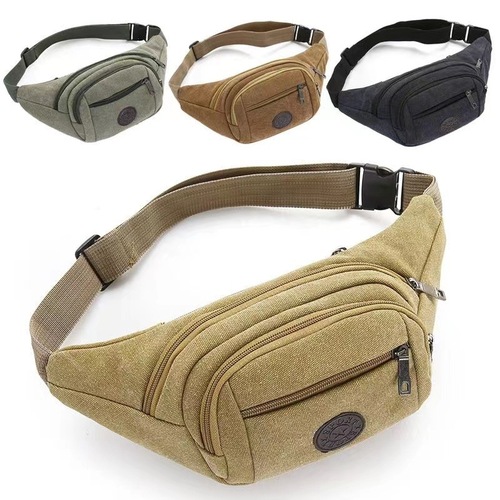 Men's waist bag canvas multi-layer business wallet sports mobile phone bag construction site work casual bag stall bag chest bag