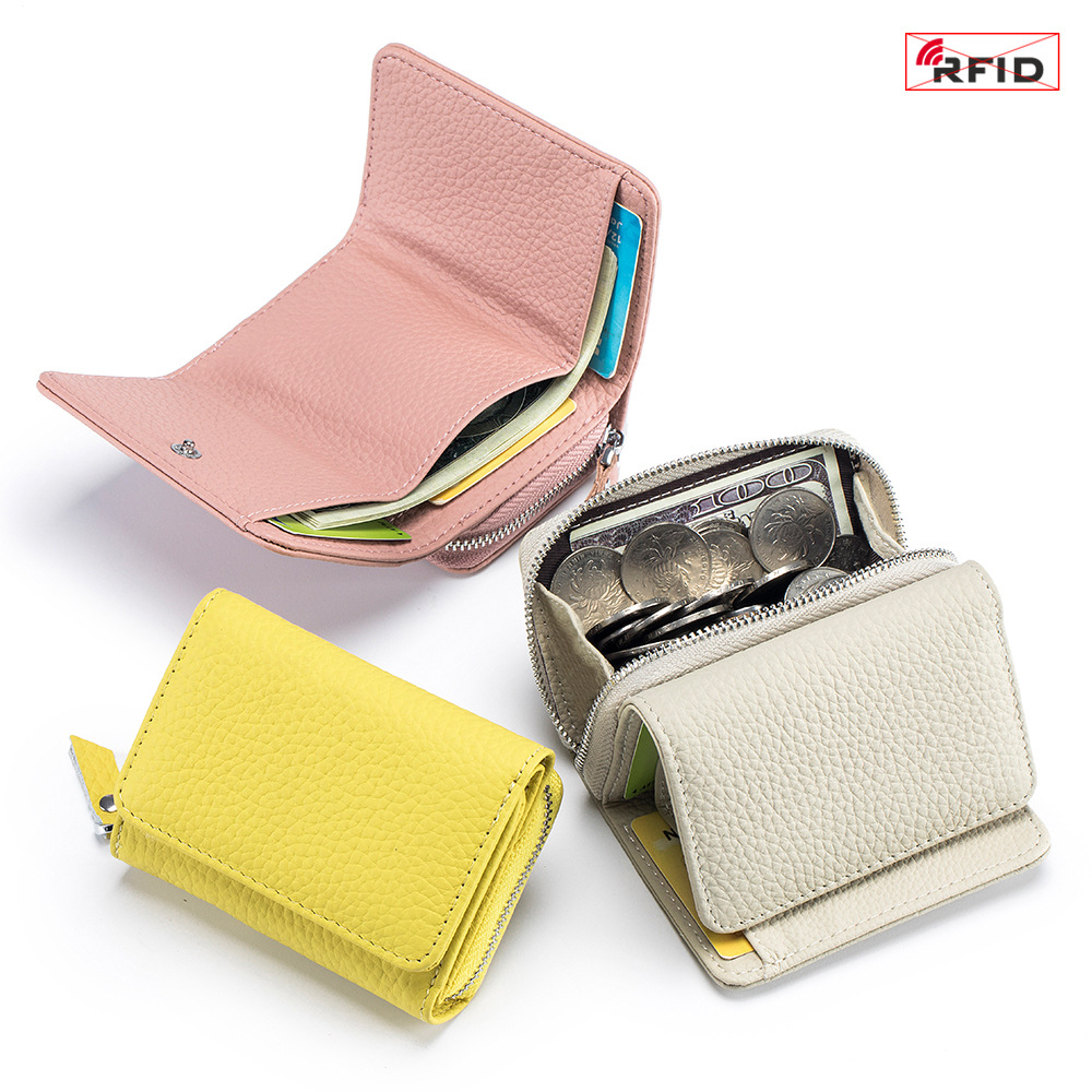 Billetera Plegable con Protección RFID de Cuero Genuino con Bloqueo Antirrobo para Uso Diario