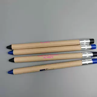 现货款仿铅笔促销纪念笔牛皮纸按动圆珠笔环保纸杆广告笔logo