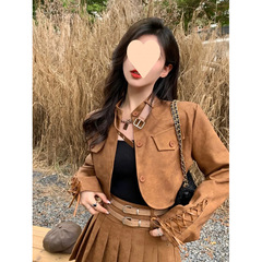 机车皮衣外套棕色宽松秋季新款设计复古辣妹百搭高级短款夹克上衣