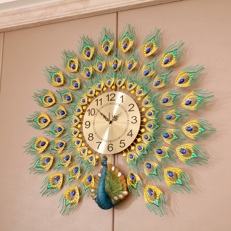 Moda reloj nórdico sala de estar moderno minimalista hogar reloj decorativo montado en la pared Red rojo restaurante creativo Reloj de pared Pavo Real