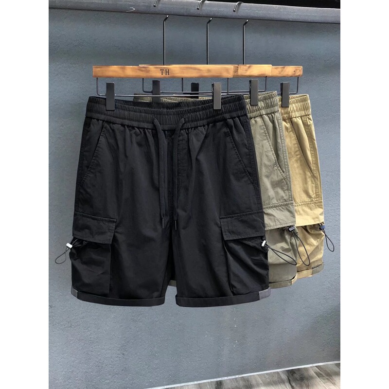Workwear Shorts for Young People, Trendy Solid Color, Loose Fit, Versatile Hip-Hop Style, Elastic Waist, Men's Casual Five-Point Shorts Workwear Shorts for Young People, Trendy Solid Color, Loose Fit, Versatile Hip-Hop Style, Elastic Waist, Men's Casual Five-Point Shorts