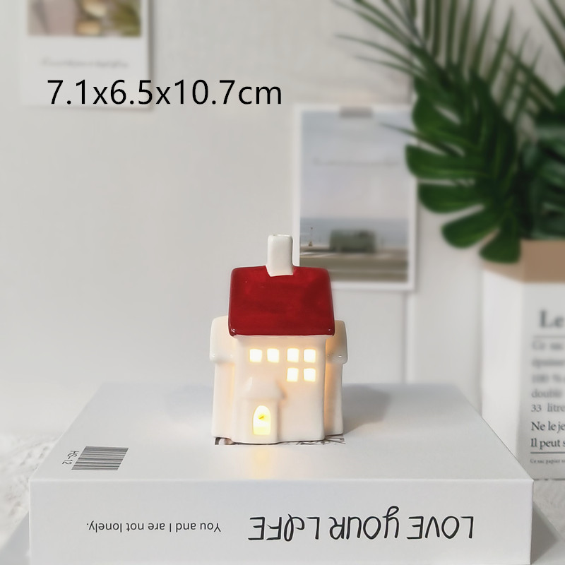 Decoración de cerámica de casa pequeña con luz transfronteriza estilo nórdico Navidad estilo caliente decoración navideña decoración de mesa noche