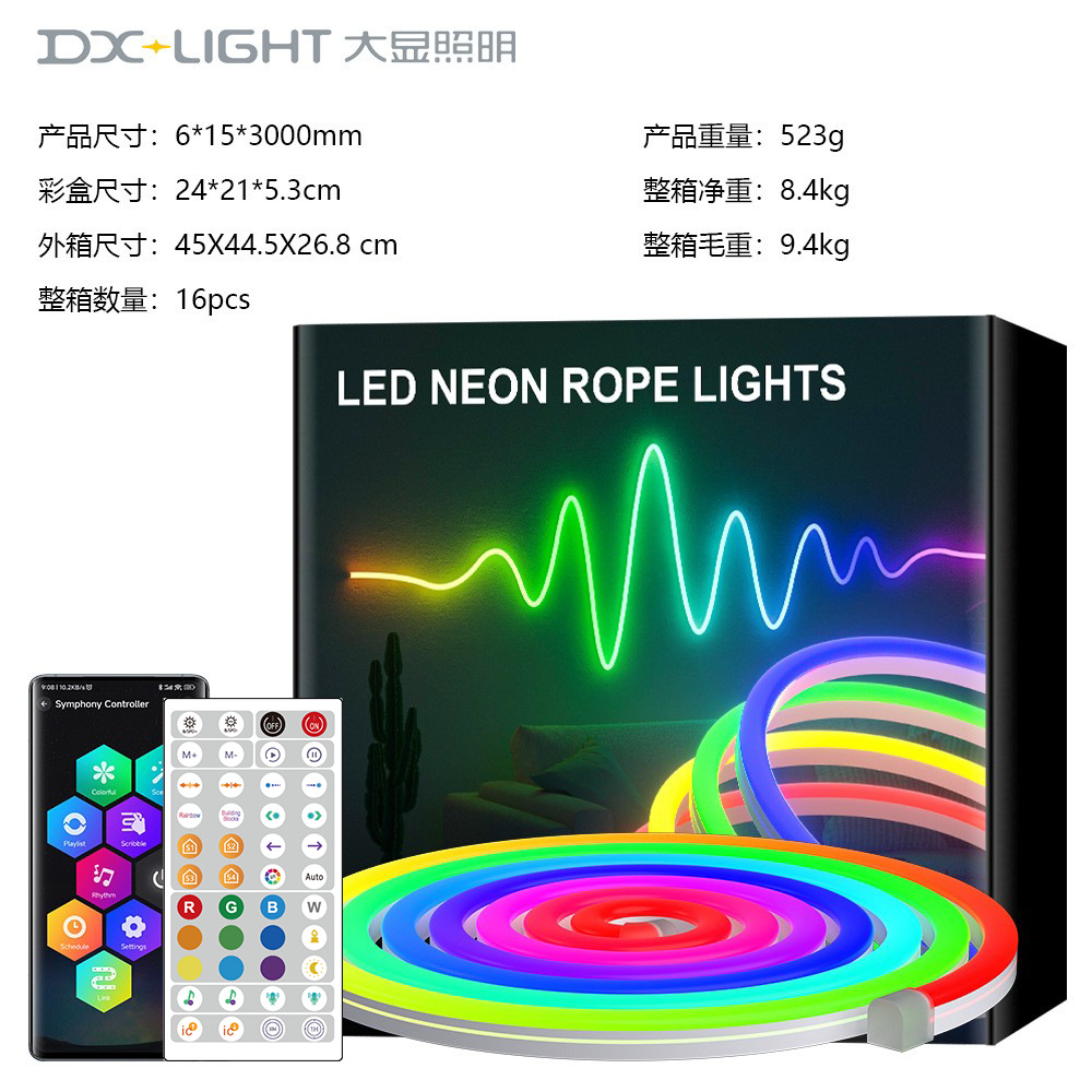 Tira de Luces LED de Neón con Música Bluetooth de 3 Metros de Amazon, Tira de Luces de Colores para Decoración DIY, Tira de Luces con 16 Millones de Colores
