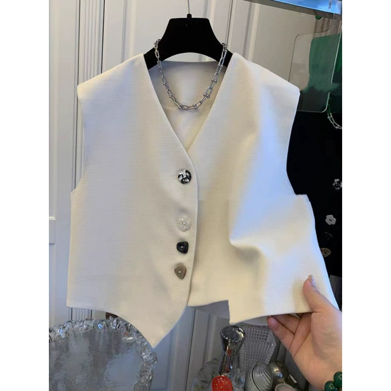 Уникальный женский костюм-жилет нестандартной формы, новый летний стильный топ с V-образным вырезом, свободный жилет без рукавов.