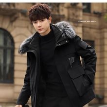 2025新款时尚高端狐狸毛领獭兔内胆可拆卸冬季爆款男士潮流派克服