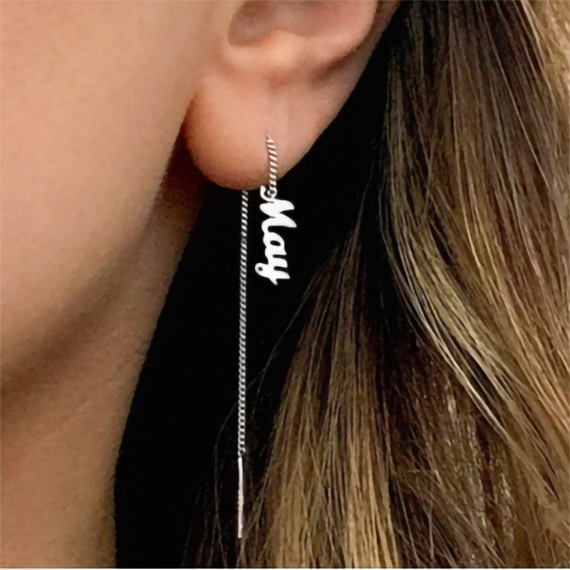 DIY定制名字耳环订做英文字母文字耳钉LOGO图案刻字耳线一件代发