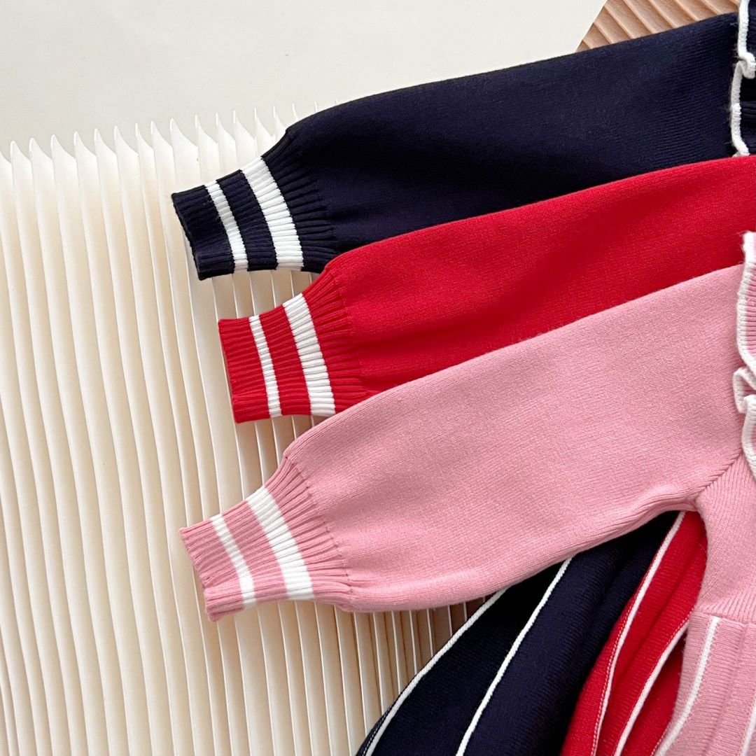 JINYONG Moda lavorata a maglia per ragazze Nuovo colletto ribaltabile Abito da principessa Gonna maglione per bambini occidentale Alla moda_voghion.com