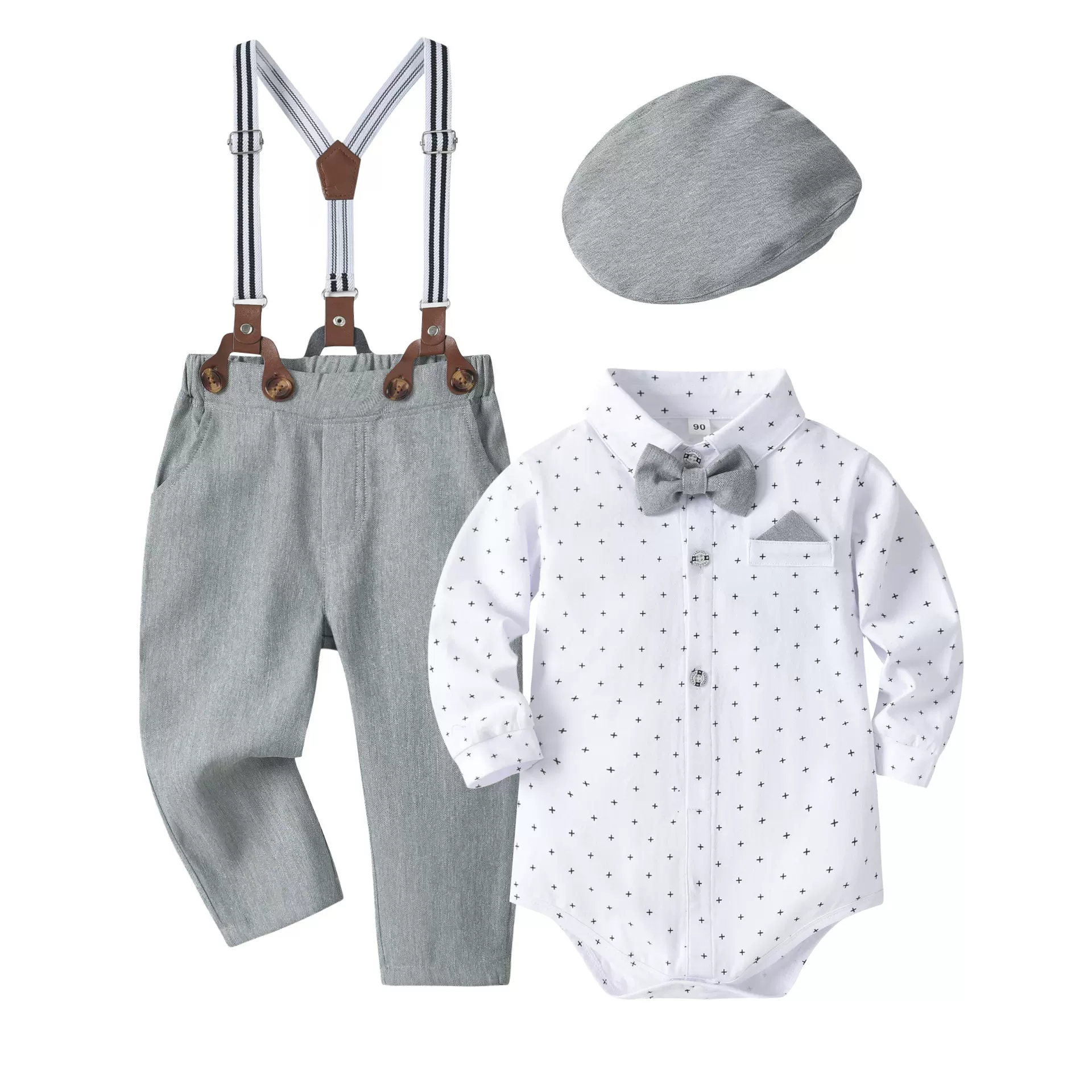 婴幼童绅士礼服套装儿童生日宴会西服宝宝周岁哈衣带帽背带裤衣服