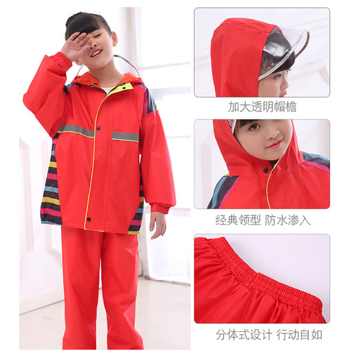 Wholesale boys and girls split raincoat and rain pants set double layer kindergarten primary school students waterproof raincoat for cycling and hiking