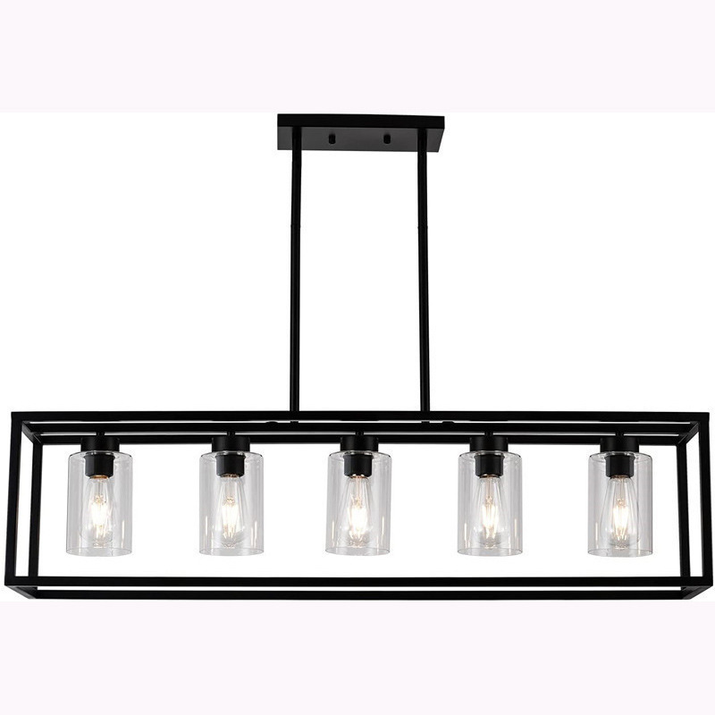 Amazon American Rectangular Industrial Glass Chandelier Hanging Farmhouse Cafe Bar Restaurant Kitchen Island Lamps
