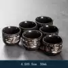 ₸Glossy black gold dragon stone tea cups, 6 pack