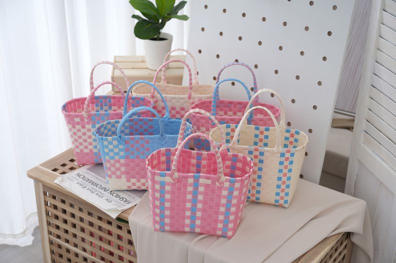 Small Size Women's Cute Color Block Plaid PVC Shopping Bags