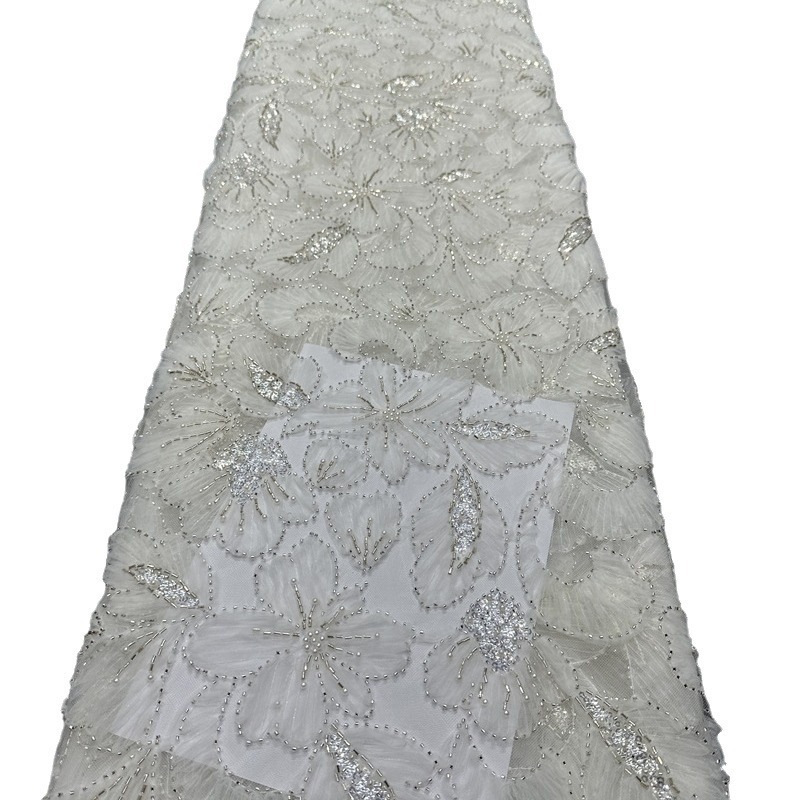 Placa de perlas con bordado tubo de perlas bordado tela suave vestido blanco vestido de boda vestido de tela