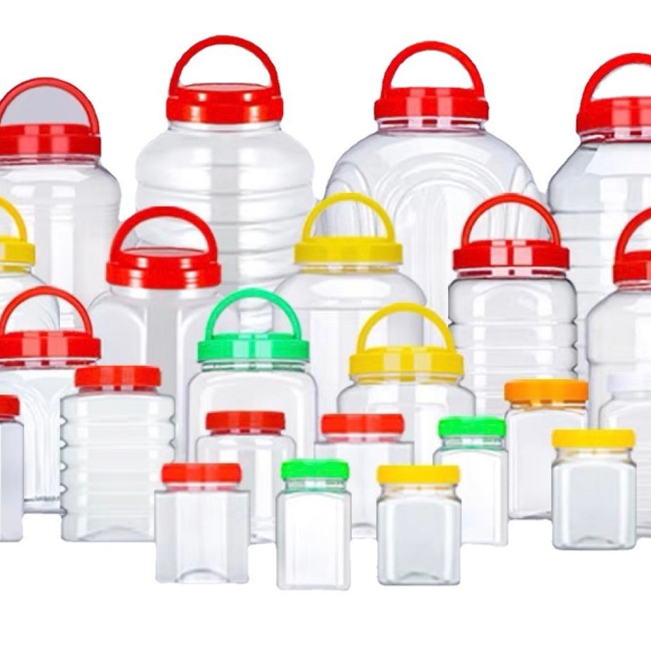Transparente para mascotas portátil sellado caramelo tarro de almacenamiento de plástico envasado de alimentos tarro 1L-5L boca ancha botella de miel