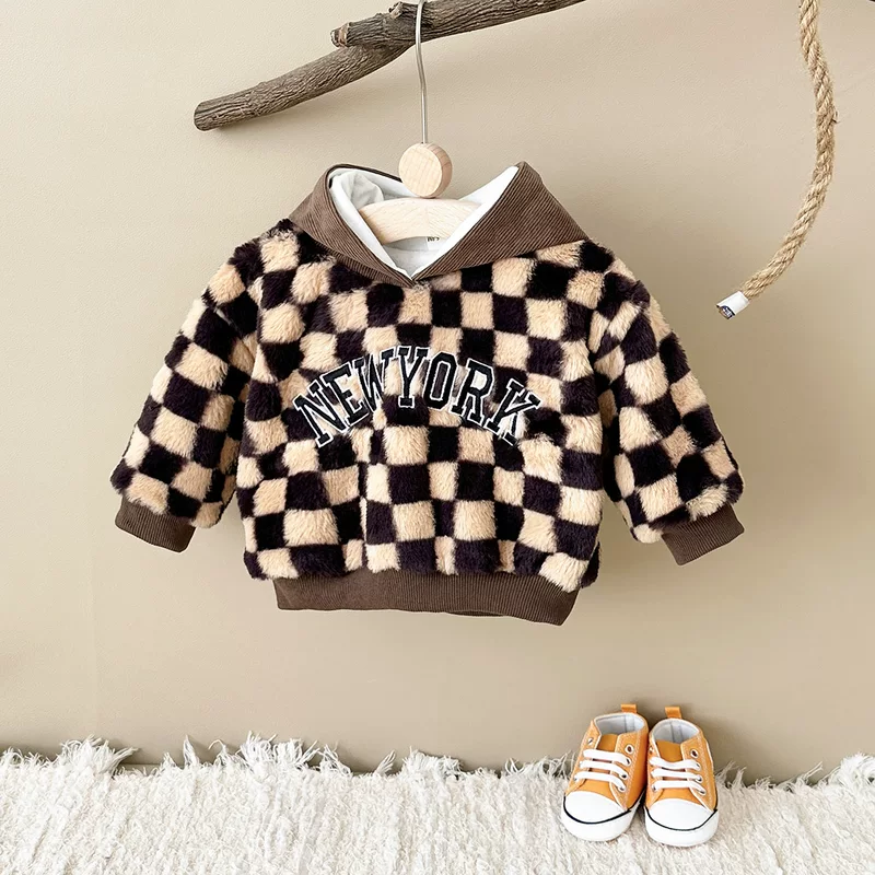 Winter children's hoody for men and women, sweatshirt, velvet thermal underwear, Korean style, (Cross-border trading)