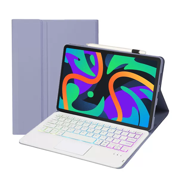 Lavender Purple Gray [Protective Case + Touch Colorful Backlit Keyboard]