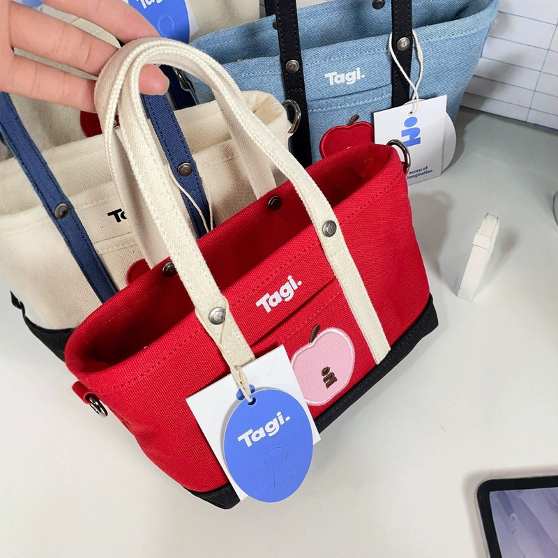 tagi. Imagine Apple カラーブロック 通勤 レトロ ショルダーバッグ キャンバストート 大小 ポータブル クロスボディバッグ|undefined