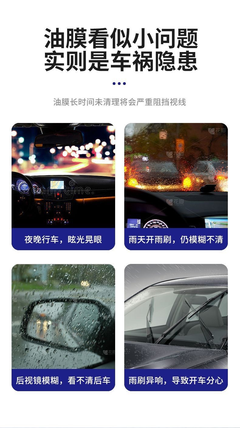 Car glass oil film remover, powerful oil film cleaning agent for windshields, and water stain cleaning spray for car windows and rearview mirrors