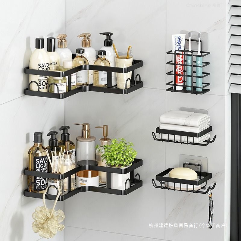 Cross-Border Bathroom Triangle Storage Rack Amazon Iron Punch-Free Corner Storage Rack Bathroom Wash Rack Set