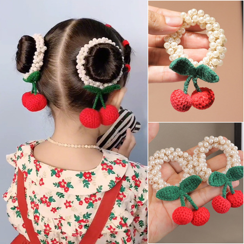 Autumn and winter new sweet cherry hair accessories pearl hair ties that do not hurt your hair hair accessories balls scalp tendons children's hair accessories hair ties