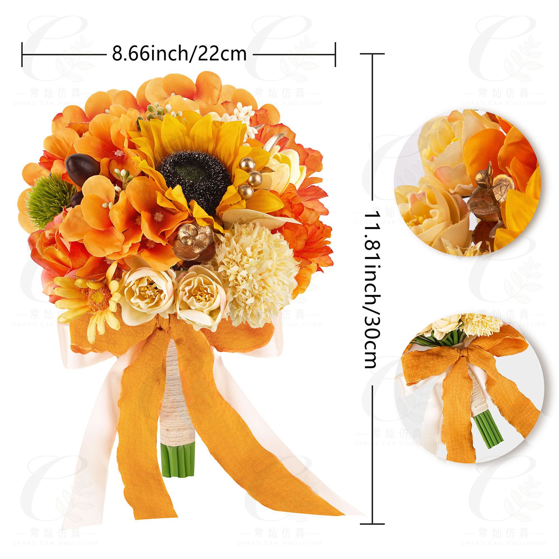 1PC 주황색 꽃다발 - 1(22cm; 꽃 35개)