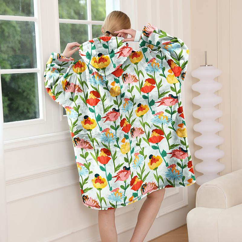 Pijamas transfronterizos engrosados de doble capa perezoso puede usar manta perezosa de franela perezoso con capucha pijamas de doble capa perezoso desgaste exterior