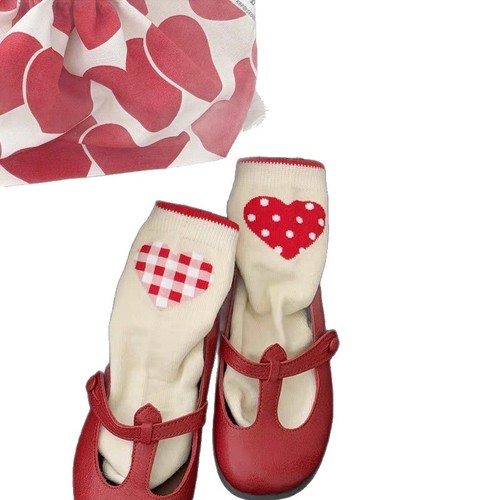 Grid polka dot heart children's socks holiday atmosphere feeling girls' pure cotton crew socks Instagram style Korean version trendy