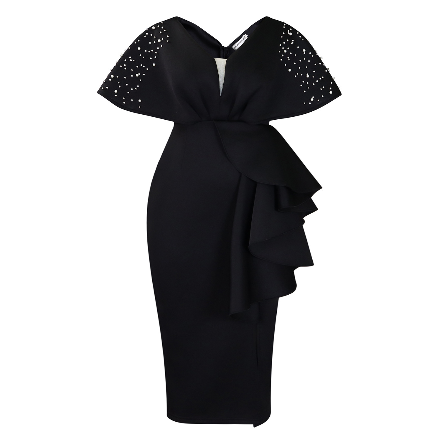 Robe de soirée sexy à col en V et à volants avec fente perlée, robe de banquet de tempérament de célébrité_voghion.com