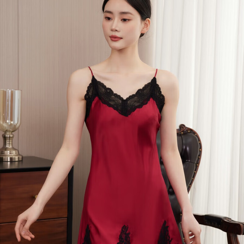 한 실크 잠옷에 따뜻한 사랑 여성 봄과 여름 슬링 나이트 가운 투피스 세트 100 뽕나무 실크 홈 옷