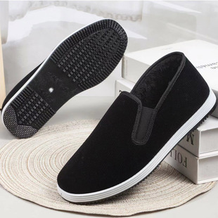 Autumn and Winter Old Beijing Cloth Shoes, Slip-On Cotton Shoes, Middle-Aged and Elderly Men's Casual Shoes, Soft-Soled Dad Shoes, Street Stall Supply