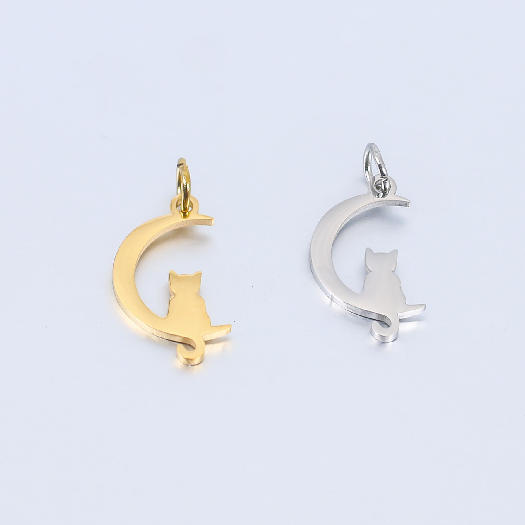 DOOYIO 5 teile/los Edelstahl Pet Halsband Mond Katze Spiegel Poliert Anhänger DIY Machen Halskette Gold-überzogene Zubehör – Detail 6