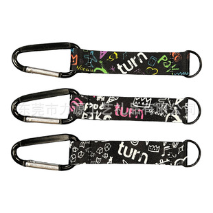 Heat Transfer D-Shaped Carabiner Lanyard Short Style Outdoor Climbing Keychain Polyester Carabiner Lanyard Short Strap Motorcycle