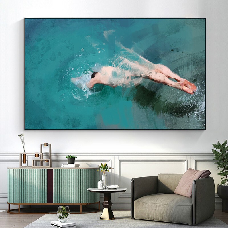 Pedro Covo Art Giclee Decorative Painting Swimming Diving Blue Series Niche Wall Art Modern Pedro Covo Art Giclee Decorative Painting Swimming Diving Blue Series Niche Wall Art Modern