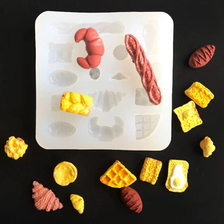 牛角包蛋挞奶酪热狗甜甜圈面包华夫饼姜饼人 仿真食物diy硅胶模具