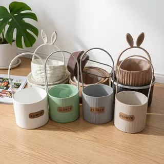 Maceta de Imitación Ratán de Plástico Tejido a Mano para Escritorio y Decoración de Plantas